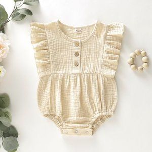 Ruffled Short Sleeve Cream Muslim Summer Bubble Romper